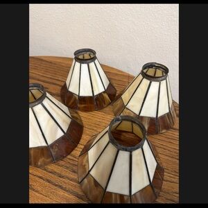 Tiffany & Co. Brown and Cream Stained Glass Lamp Shades - Set of 4
